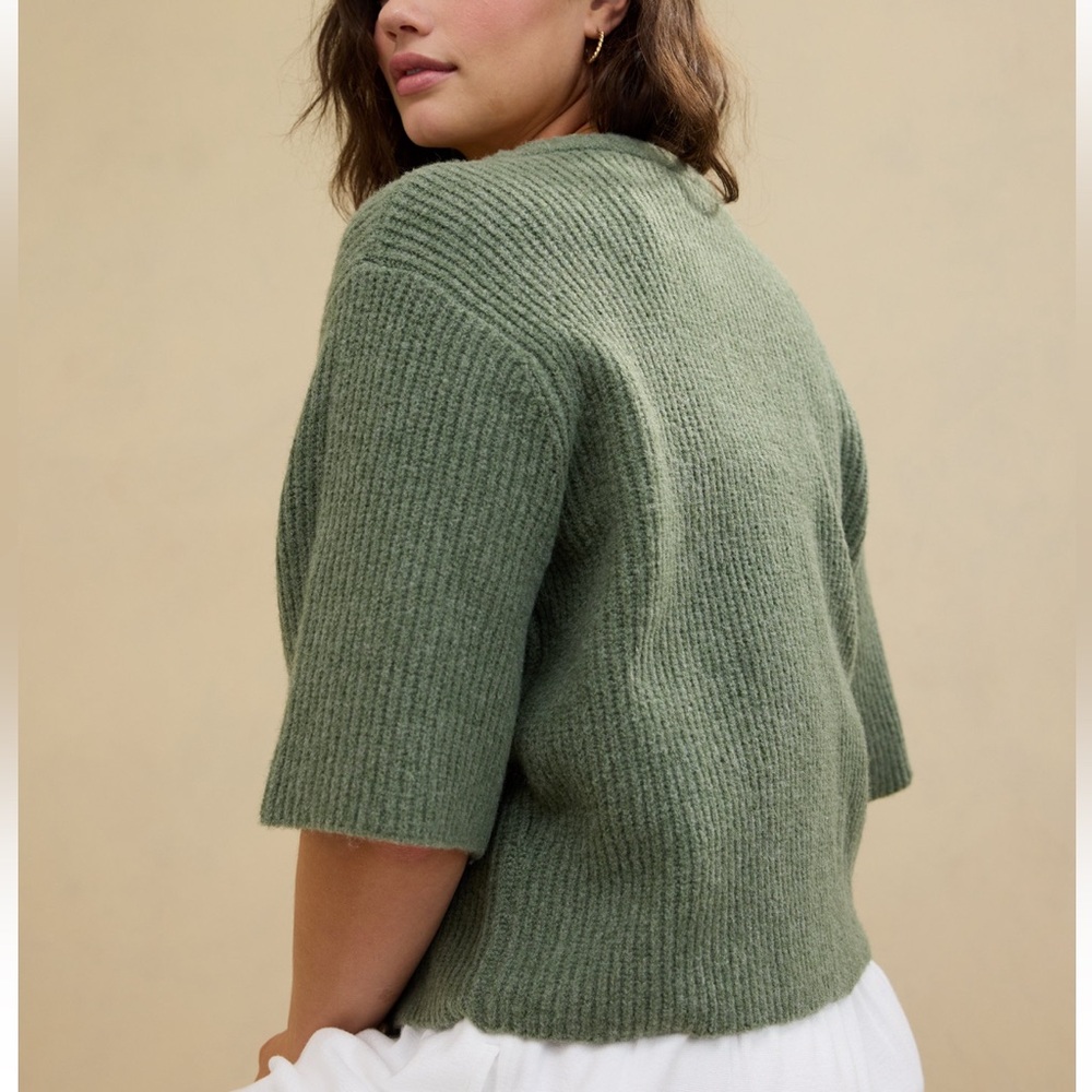 NWT American Eagle Aerie UnReal Short Sleeve Cardigan Sweater L Large Sold Out - Picture 3 of 6
